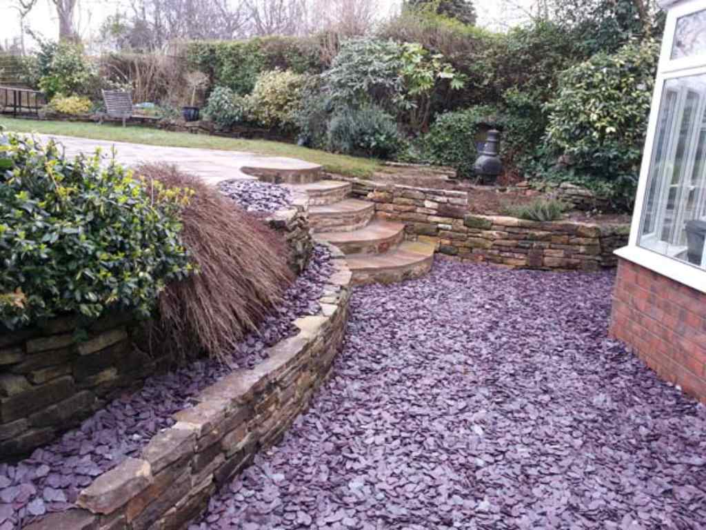 Patio, Steps and Slate with Curved Edges