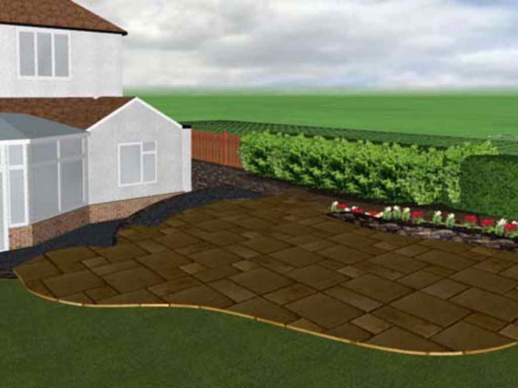 Patio, Steps and Slate with Curved Edges